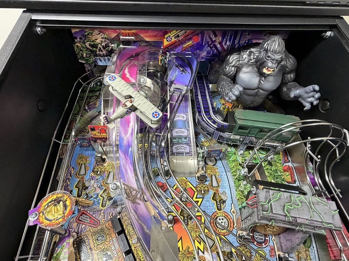 Stern King Kong pinball playfield, lit up